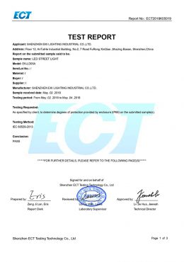 EK IP66 TESTINGSertifikat